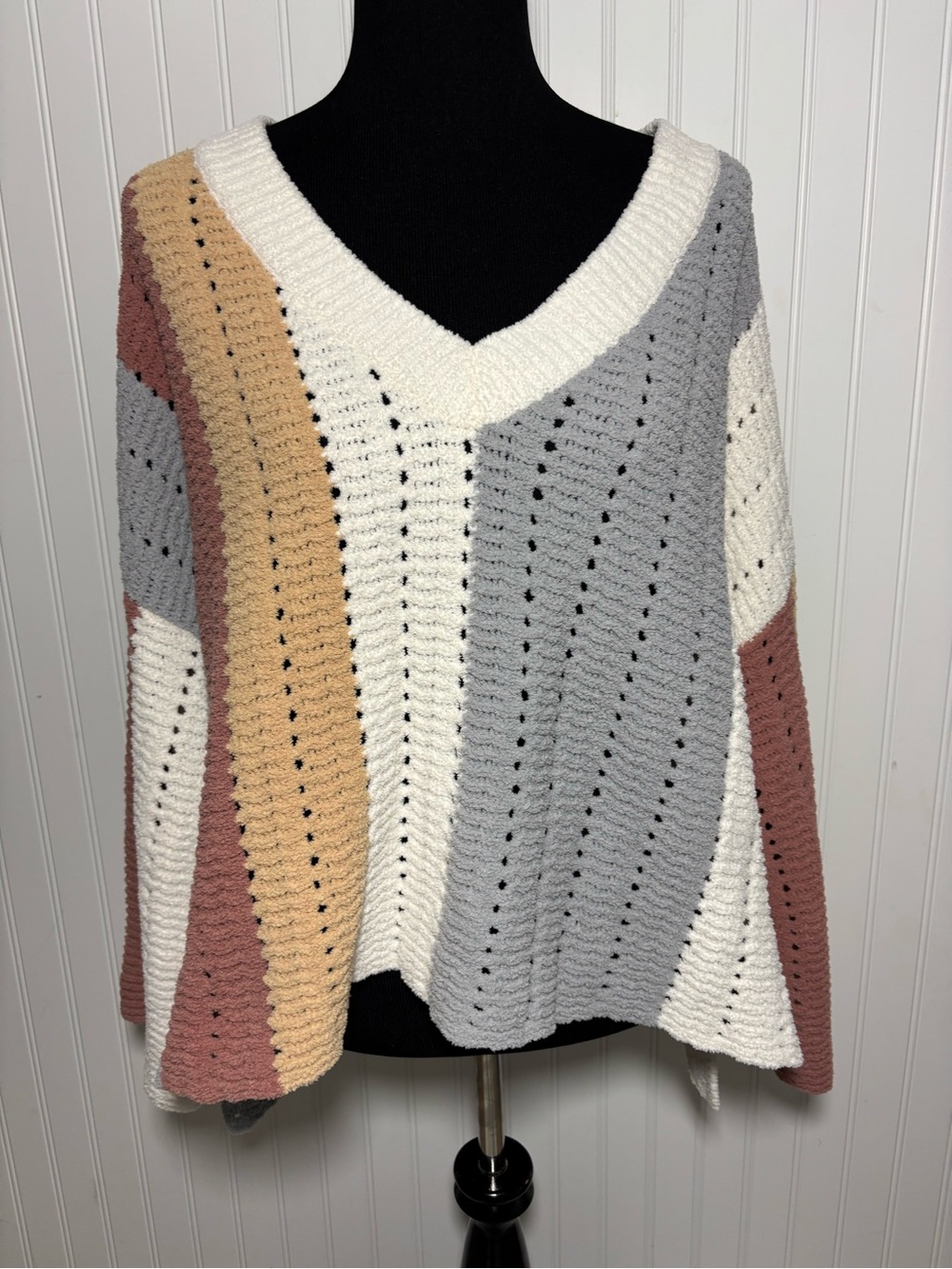 POL Open Knit Striped Oversized Sweater Size Small Earthy Boho Comfy Coastal
